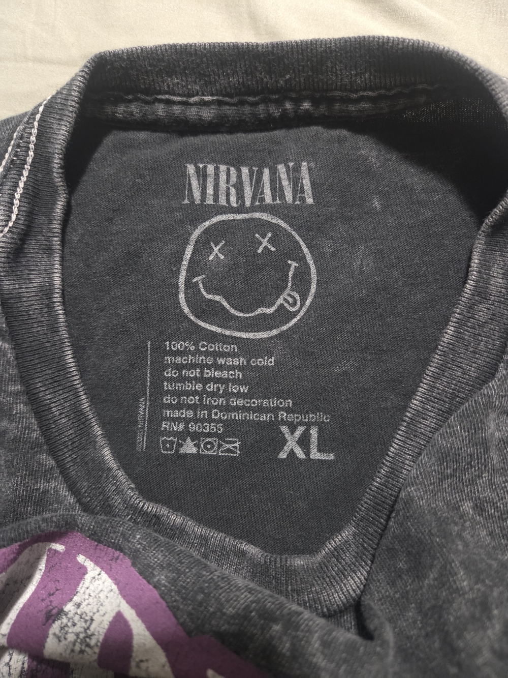 Nirvana Band Tee Charcoal Grey Smiley Face Graphic T-Shirt Mineral Wash XL - Picture 5 of 5